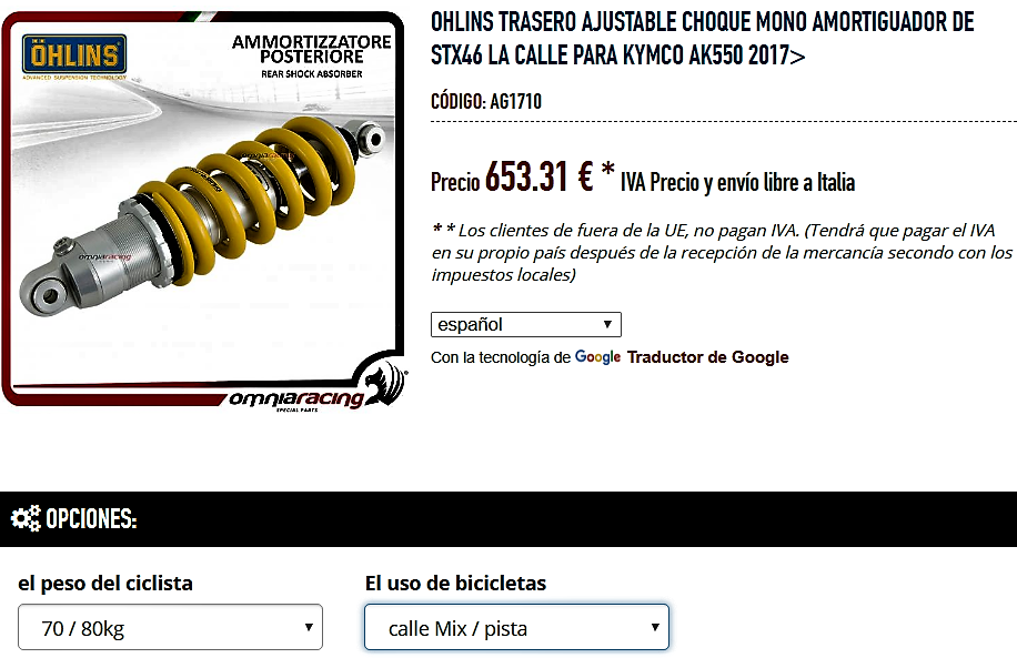 Amortiguador trasero OHLINS STX46 para AK 550